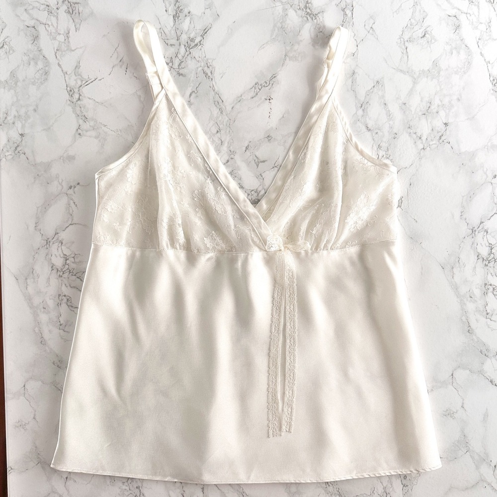Wondermaid Lace Bust Satin Ivory White Camisole Top Women's Size Medium Lingerie